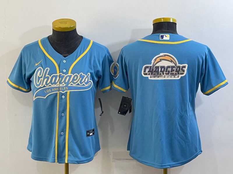 Womens Los Angeles Chargers Light Blue Team Big Logo With Patch Cool Base Stitched Baseball Jersey